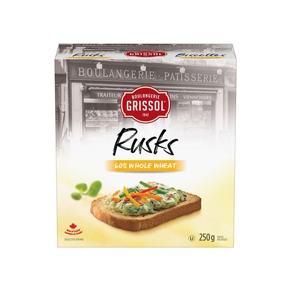 NEW 3 X 250G GRISSOL RUSKS 60% WHOLE WHEAT
