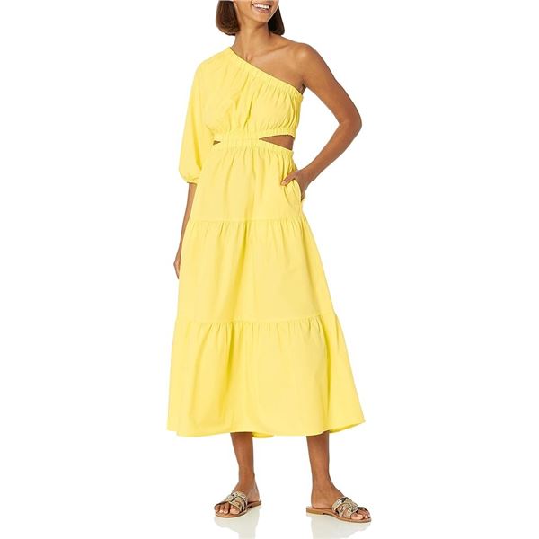 NEW THE DROP XS APRIL TIERED MIDI DRESS LEMON