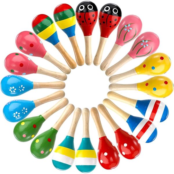 NEW HEDUME 20 PACK MINI WOODEN FESTIVAL MARACAS