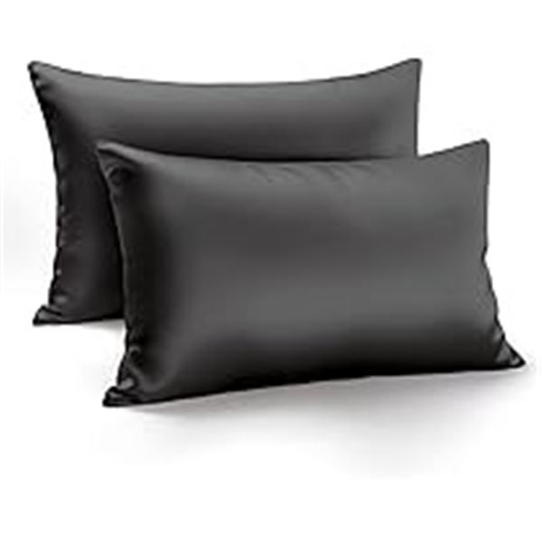 NEW ZENSSIA SATIN PILLOWCASE DARK GREY 2 PIECE