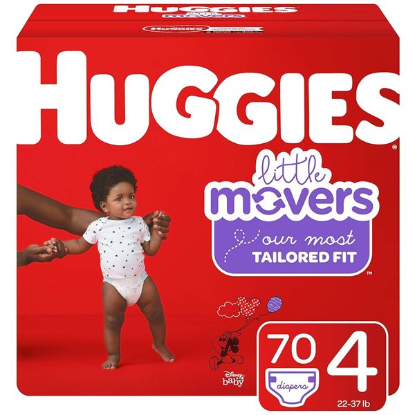 NEW HUGGIES LITTLE MOVERS SIZE 4 DIAPERS 70 COUNT