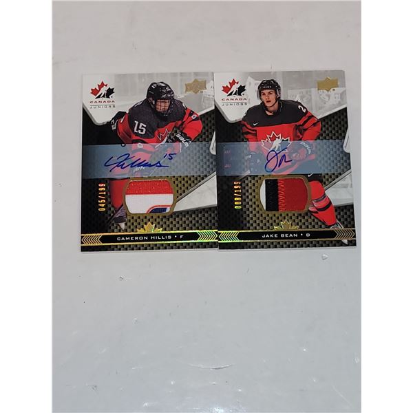 Lot of 2 Canada Juniors Game Worn Signed Hockey Cards