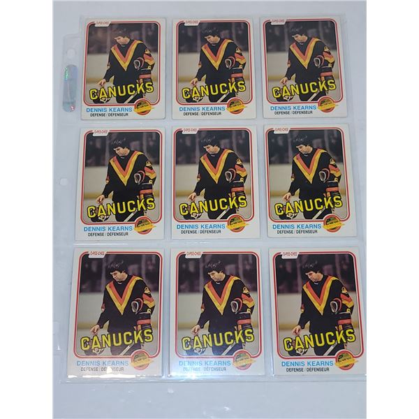 Sheet of Dennis Kearns Hockey Cards