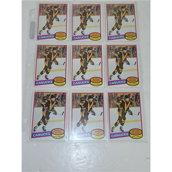Sheet of Dennis Kearns Hockey Cards