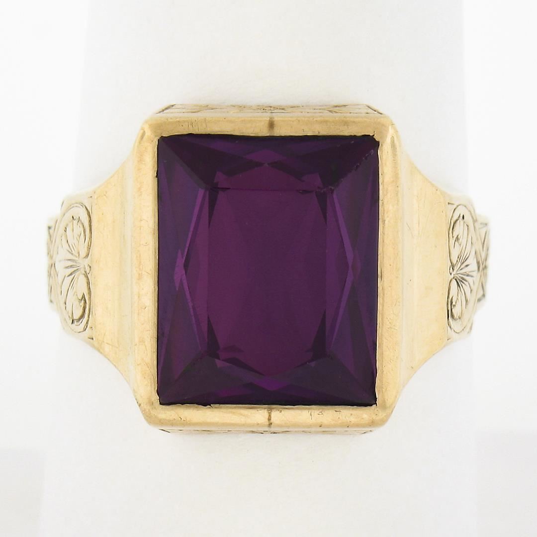 Antique 10k Gold Rectangular Bezel Set Purple Stone Solitaire Hand ...