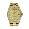 Rolex Men's 18K Yellow Gold Champagne Emerald & Diamond Day Date President Wristwatch
