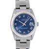 Rolex Ladies Midsize Stainless Steel Blue Roman Datejust Wristwatch