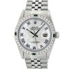 Image 3 : Rolex Mens Stainless Steel White Roman Emerald and Diamond Datejust Wristwatch