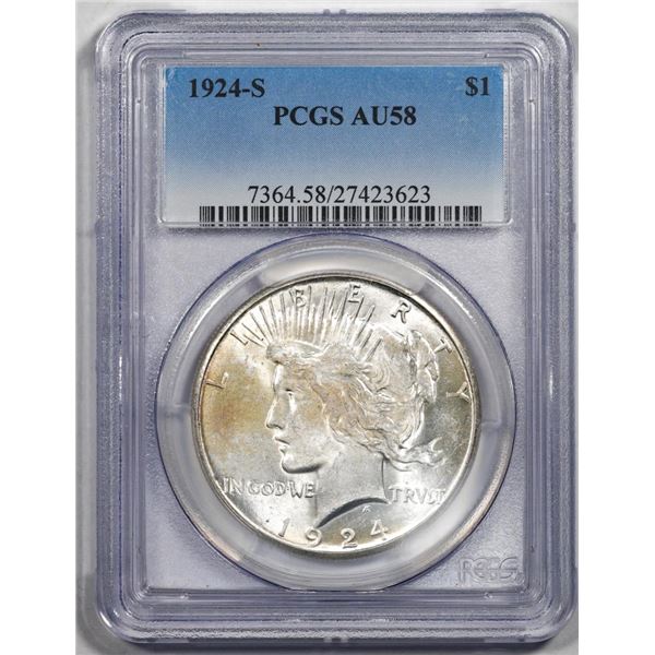 1924-S $1 Peace Silver Dollar Coin PCGS AU58