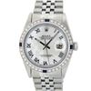 Image 2 : Rolex Mens Stainless Steel White Roman Sapphire and Diamond Datejust Wristwatch