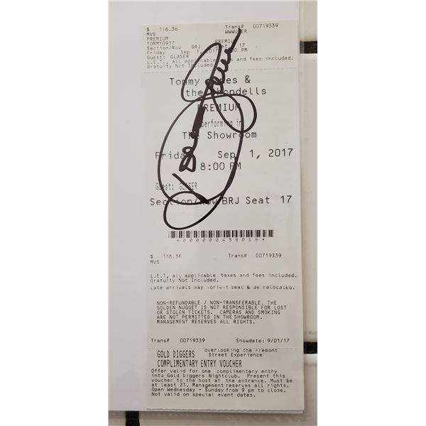 Tommy James   Autographed Concert Ticket. JSA COA.
