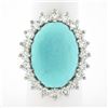 Image 1 : NEW Platinum 22.06 ctw Large Oval Cabochon Turquoise & Diamond Halo Cocktail Rin