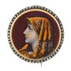 Image 1 : Antique 18k Gold Silver Hand Enamel Portrait & Old Cut Diamond Frame Pin Brooch