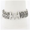 Image 3 : Italian 14K White Gold 7.5" Mesh Tube & Polished Unique Link Wide Strap Bracelet