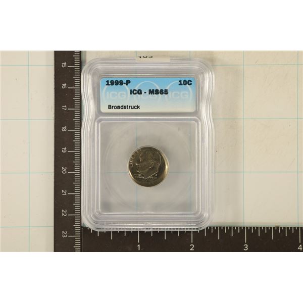 1999-P ERROR BROADSTRUCK ROOSEVELT DIME ICG MS65