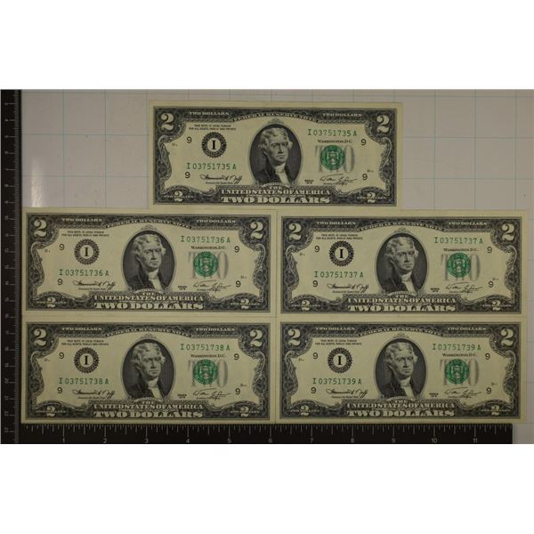 5-1976 US $2 CRISP UNC FRN'S GREEN SEALS WITH