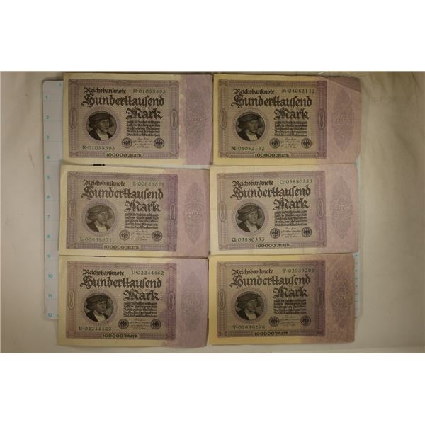 6-1923 GERMAN 100,000 MARK BILLS