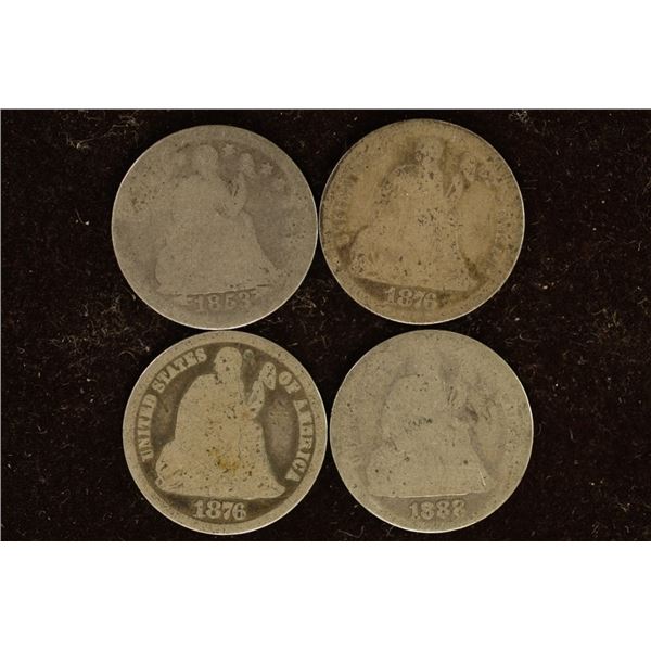 4-US SEATED LIBERTY DIMES: 1953, 2-1876 & 1888
