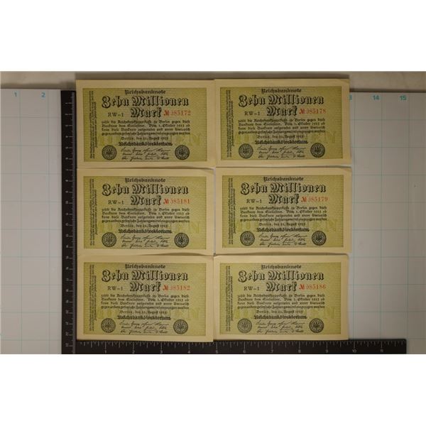 6-1923 GERMAN TEN MILLION MARK BILLS EF-AU