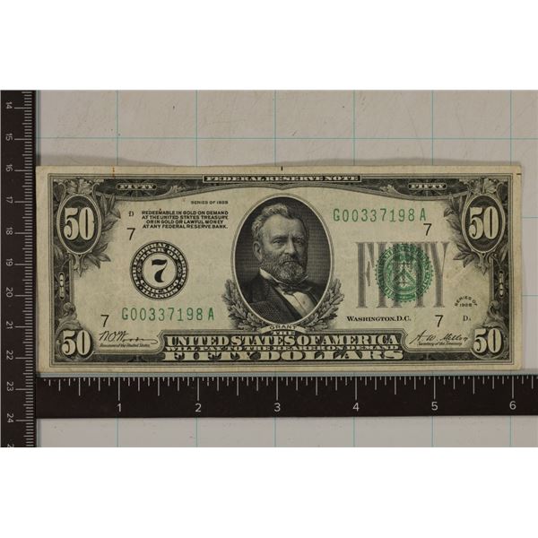 1928 US $50 FRN REDEEMABLE IN GOLD ON DEMAND