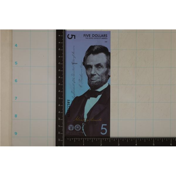 2020-A US $5 ABRAHAM LINCOLN CU POLYMER COLORIZED