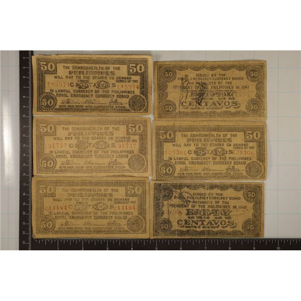 6-1942 PHILIPPINES 50 CENTAVO EMERGENCY CURRENCY