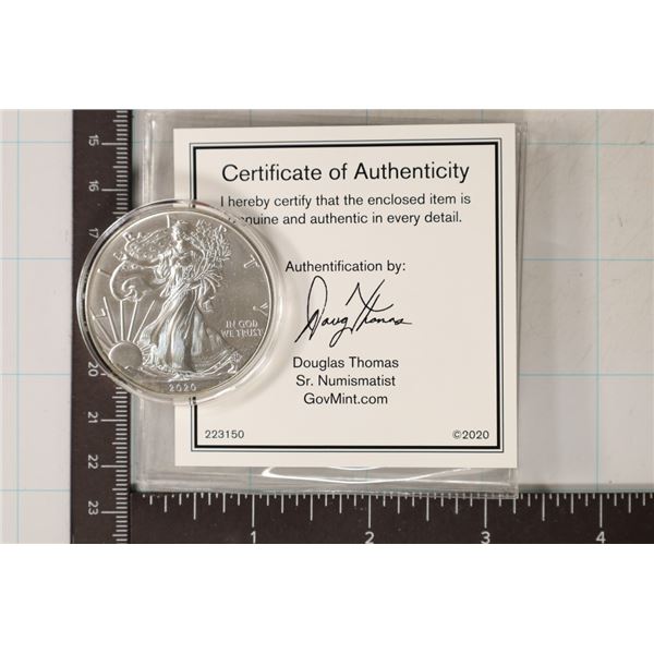2020 AMERICAN SILVER EAGLE BU WITH CERTIFICATE
