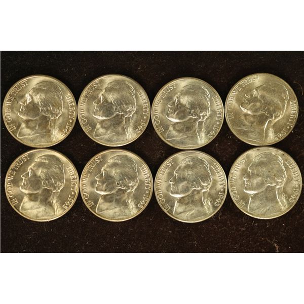 8 BRILLIANT UNC 35% SILVER JEFFERSON WAR NICKELS