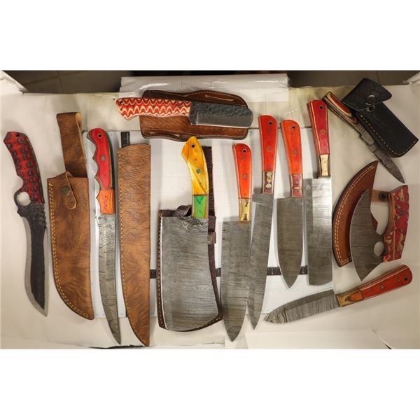 11 BRAND NEW KNIVES: 9 DAMSCUS STEEL & 2 CARBON