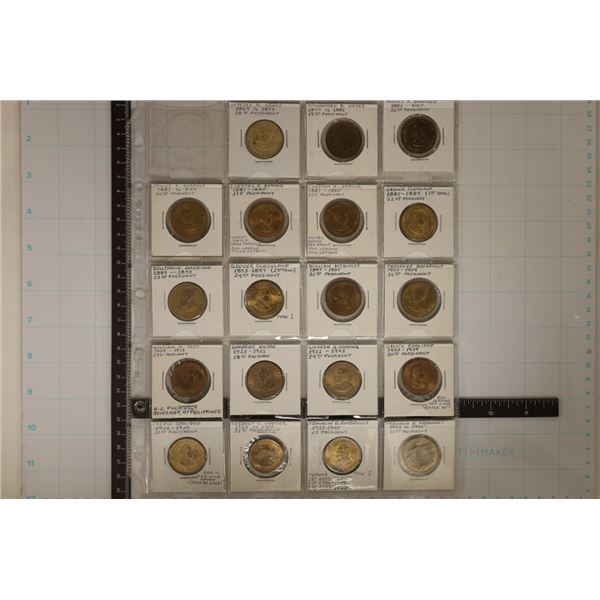 19-METAL PRESIDENTIAL 1" TOKENS: PRESIDENT ON