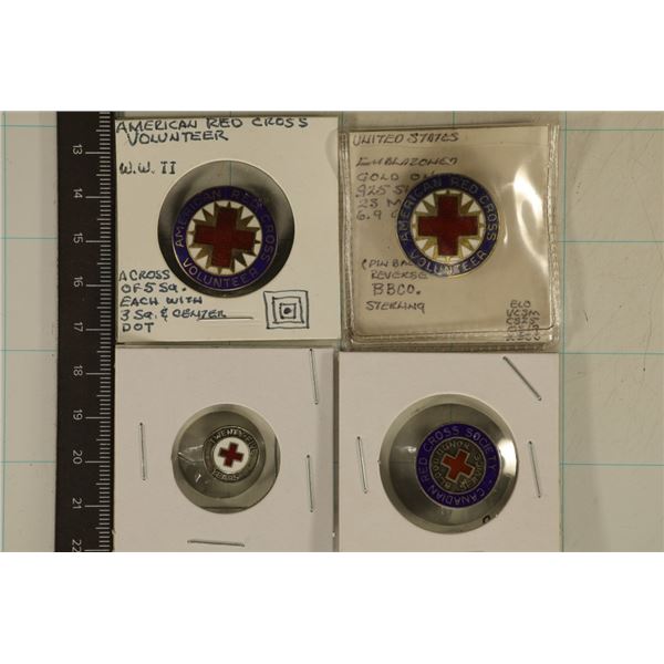 4 RED CROSS STERLING SILVER PINS: WWII VOLUNTEER