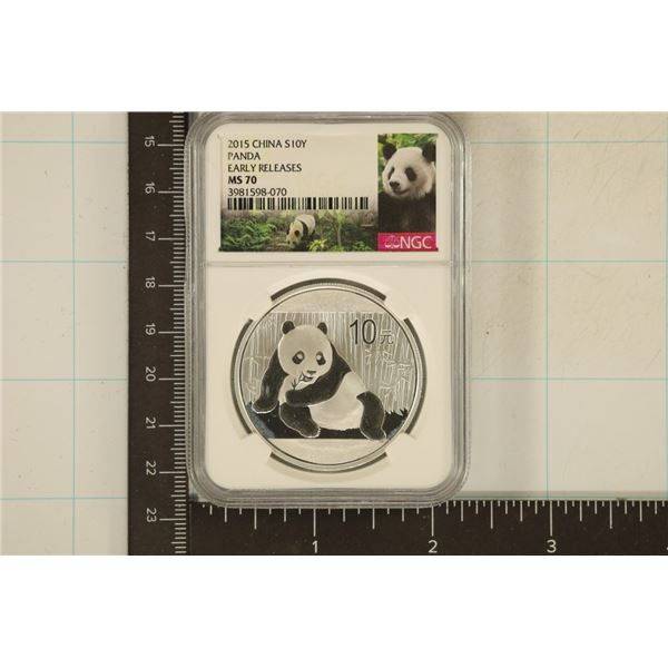 2015 CHINA 10 YUAN SILVER PANDA NGC MS70 EARLY