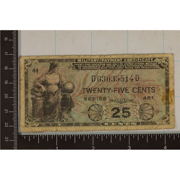 SERIES 481 US 25 CENT MILITARY PAYMENT CERTIFICATE