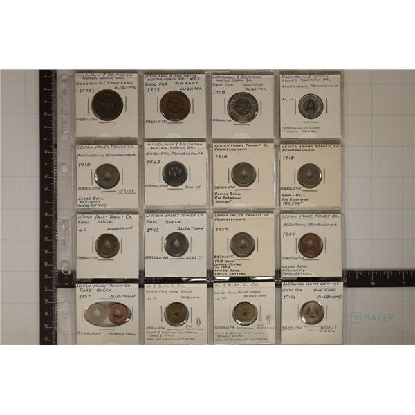 17 PENNSYLVANIA METAL TRANSPORTATION TOKENS: