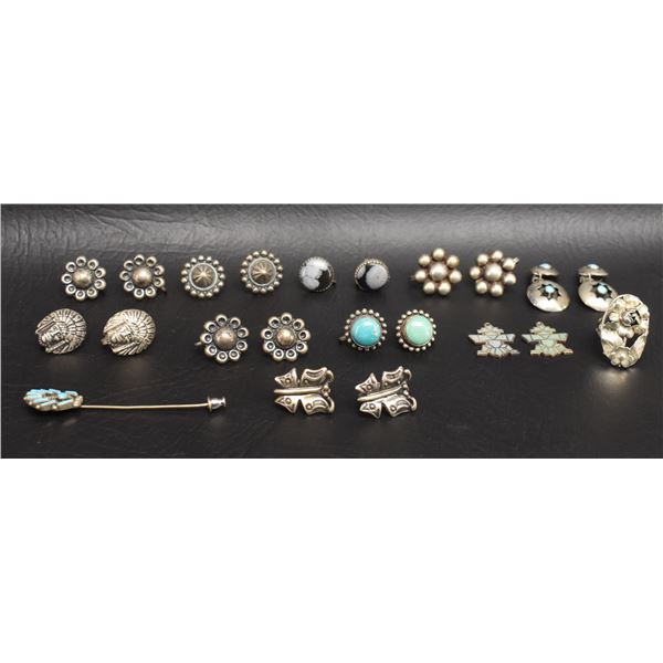 NINE PAIR OF EARRINGS RING AND PIN