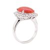 Image 4 : 5.10 ctw Red Coral and Diamond Ring - 14KT White Gold