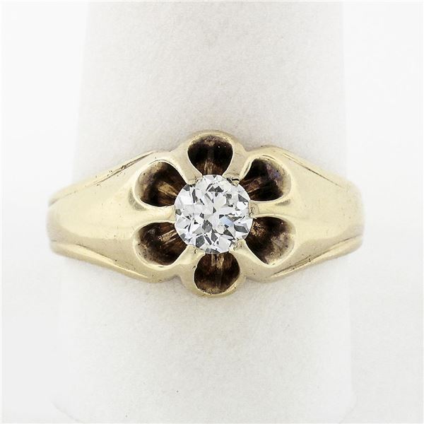 Antique Victorian 14k Yellow Gold Men's 0.57 ctw Old European Diamond Belcher Ri