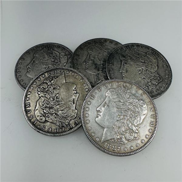 1887 Morgan Silver Dollar (VG+) Set of 5