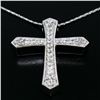 Image 2 : Large 14k White Gold 1.18 ctw Round Diamond Cross Pendant w/ 18" Fancy Link Chai