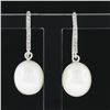 Image 2 : New 14k White Gold 0.10 ctw Pave Diamond Hook Earrings w/ White Pearl Drop Dangl
