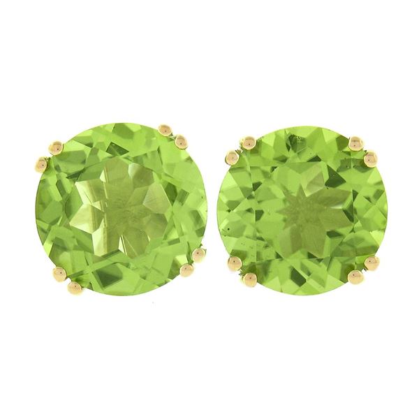 14k Yellow Gold 4 ctw Round Brilliant Cut Dual Prong Green Peridot Stud Earrings