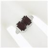Image 3 : Antique Art Deco 14k Gold Rectangular Filigree 2 Stone Garnet Twin Ring