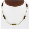 Image 1 : Vintage 10k Gold 14.8mm Bar Tigers Eye W/ Pearl & Gold Bead Ball Chain Necklace