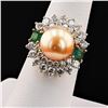 Image 3 : 11mm GOLDEN South Sea Pearl, 0.62 ctw Emerald and 1.83 ctw Diamond 18K Yellow Go