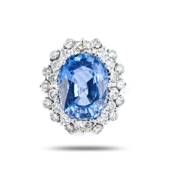 6.99 ctw Blue Sapphire and 1.40 ctw Diamond 14K White Gold Ring (GIA CERTIFIED)