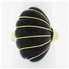 Image 1 : 14K Yellow Gold Black Onyx Polished Striped Wire Work Domed Scalloped Shell Ring