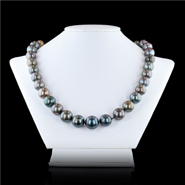 11MM to 15MM Tahitian Cultured Pearl and 0.35 ctw Diamond 14K White Gold Necklac
