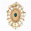 Image 4 : Vintage 18k Gold Oval Turquoise & Round Pearl Open Work Brooch Pin or Pendant