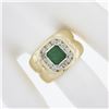 Image 3 : Estate 14k Yellow Gold 1.56 ctw Green Emerald & Channel Set Diamond Wide Band Ri