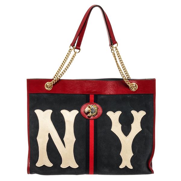 Gucci NY Navy Suede Red Leather Yankees Rajah Bag